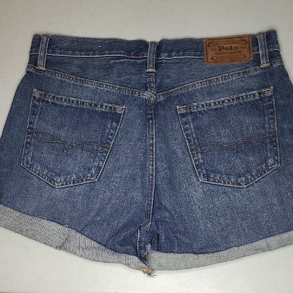 SZ11 Polo Ralph Lauren Denim Jean Shorts w/ Leather Patch - Picture 8 of 11